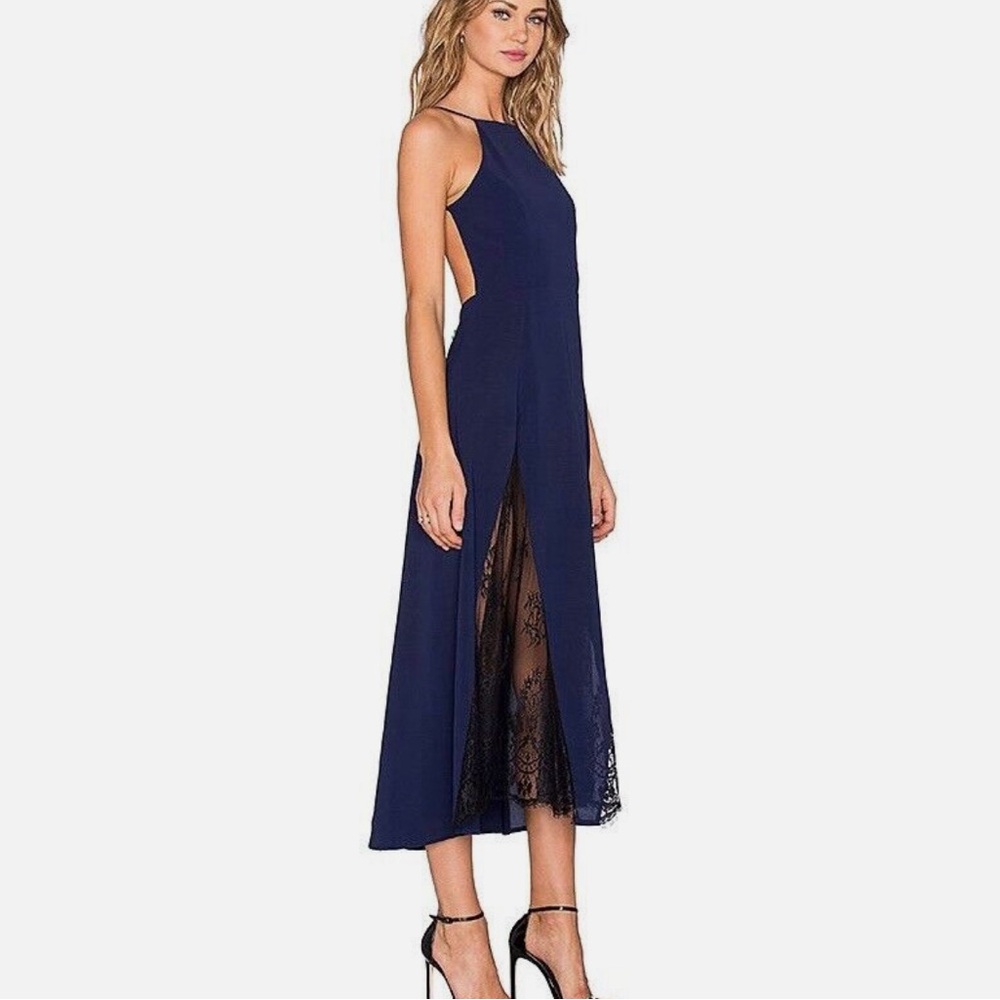 NBD (Revolve) NAVY LACE PANEL MIDI DRESS